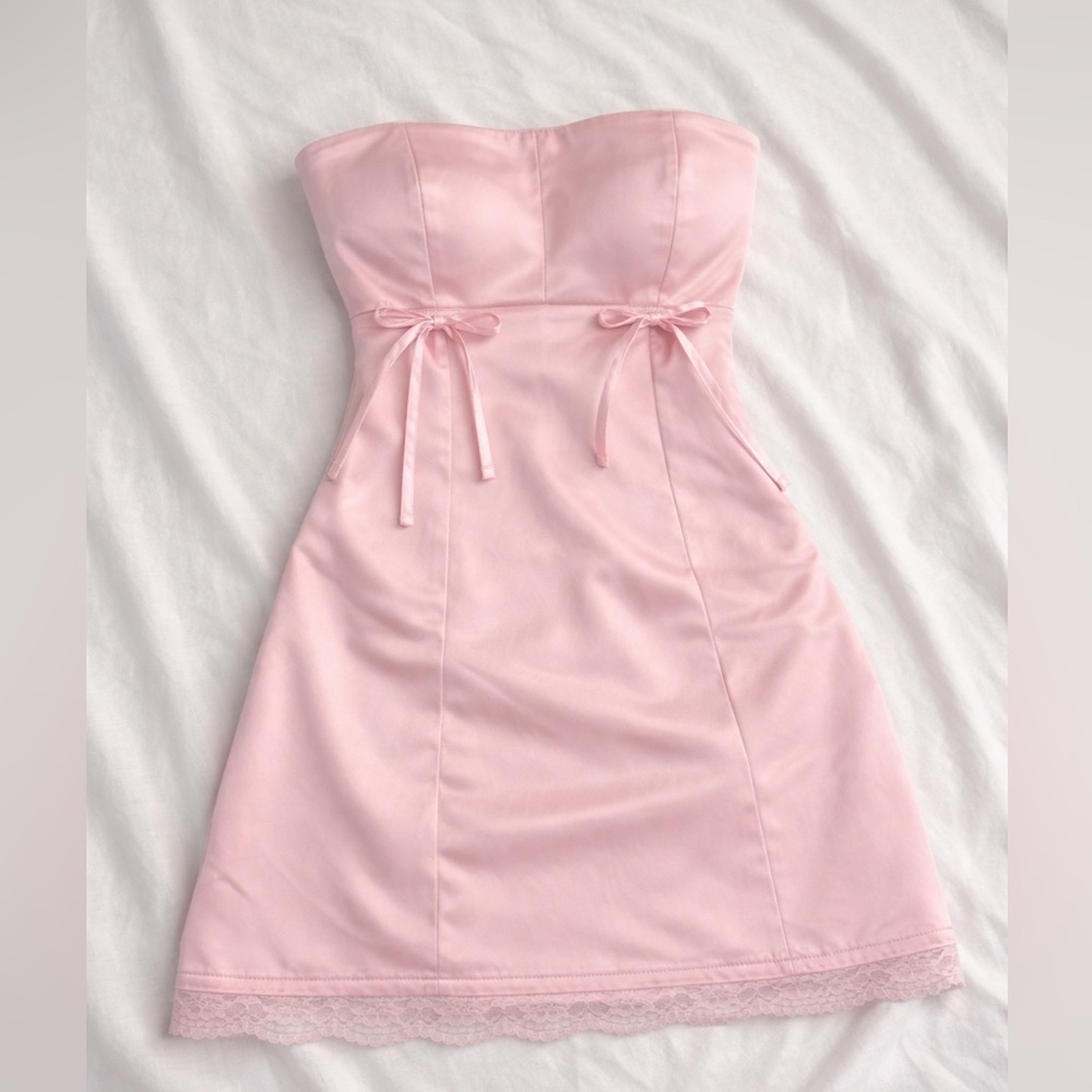 Hollister Strapless Baby Pink Mini Dress with Waist Ties